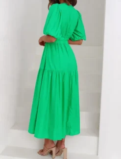 Outlet Women's Maxi Dress Casual Dress Swing Dress Basic Casual Vacation Daily Regular Fit Plain Short Sleeve V Neck Black Green Apricot Light Blue Summer Women Work Dresses