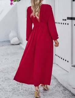 Hot Women's Maxi Dress Casual Dress Cocktail Dress Wedding Guest Dress Chiffon Dress Elegant Maxi Casual Work Street Holiday Regular Fit Long Sleeve V Neck Black Red Navy Blue Green Fall Women Cocktail Dress