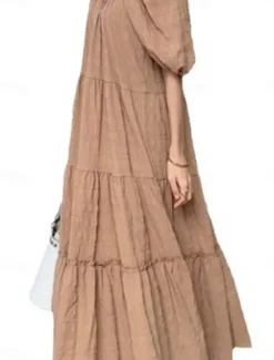 Online Women's Maxi Dress Casual Dress Summer Dress Basic Casual Vacation Daily Regular Fit Plain Half Sleeve Crew Neck Green Khaki Summer Women Vacation Dresses