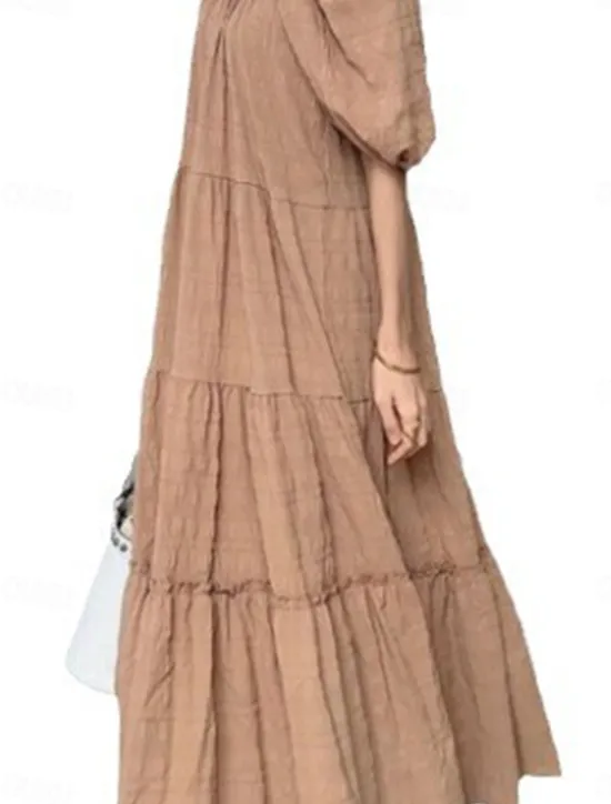 Online Women's Maxi Dress Casual Dress Summer Dress Basic Casual Vacation Daily Regular Fit Plain Half Sleeve Crew Neck Green Khaki Summer Women Vacation Dresses