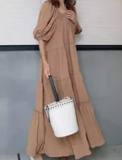 Online Women's Maxi Dress Casual Dress Summer Dress Basic Casual Vacation Daily Regular Fit Plain Half Sleeve Crew Neck Green Khaki Summer Women Vacation Dresses