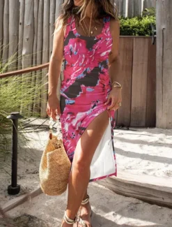Best Women's Maxi Dress Casual Dress Bodycon Tank Dress Slip Dress Stylish Casual Vacation Daily Regular Fit Floral Sleeveless U Neck Black Fuchsia Light Blue Summer Women Spring Dresses|Floral Dresses
