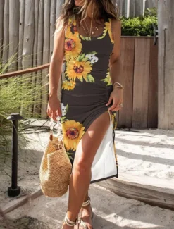 Best Women's Maxi Dress Casual Dress Bodycon Tank Dress Slip Dress Stylish Casual Vacation Daily Regular Fit Floral Sleeveless U Neck Black Fuchsia Light Blue Summer Women Spring Dresses|Floral Dresses