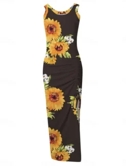 Best Women's Maxi Dress Casual Dress Bodycon Tank Dress Slip Dress Stylish Casual Vacation Daily Regular Fit Floral Sleeveless U Neck Black Fuchsia Light Blue Summer Women Spring Dresses|Floral Dresses
