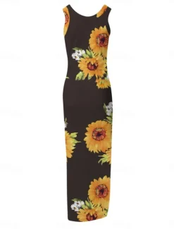 Best Women's Maxi Dress Casual Dress Bodycon Tank Dress Slip Dress Stylish Casual Vacation Daily Regular Fit Floral Sleeveless U Neck Black Fuchsia Light Blue Summer Women Spring Dresses|Floral Dresses