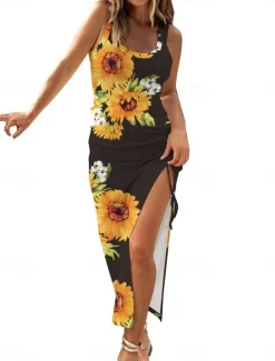 Best Women's Maxi Dress Casual Dress Bodycon Tank Dress Slip Dress Stylish Casual Vacation Daily Regular Fit Floral Sleeveless U Neck Black Fuchsia Light Blue Summer Women Spring Dresses|Floral Dresses