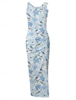 Best Women's Maxi Dress Casual Dress Bodycon Tank Dress Slip Dress Stylish Casual Vacation Daily Regular Fit Floral Sleeveless U Neck Black Fuchsia Light Blue Summer Women Spring Dresses|Floral Dresses