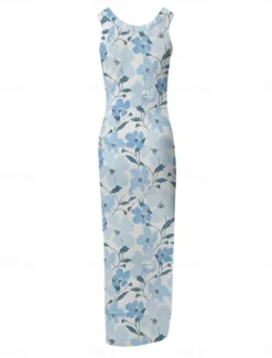 Best Women's Maxi Dress Casual Dress Bodycon Tank Dress Slip Dress Stylish Casual Vacation Daily Regular Fit Floral Sleeveless U Neck Black Fuchsia Light Blue Summer Women Spring Dresses|Floral Dresses