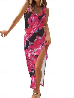 Best Women's Maxi Dress Casual Dress Bodycon Tank Dress Slip Dress Stylish Casual Vacation Daily Regular Fit Floral Sleeveless U Neck Black Fuchsia Light Blue Summer Women Spring Dresses|Floral Dresses