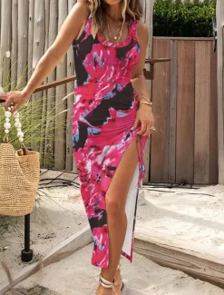 Best Women's Maxi Dress Casual Dress Bodycon Tank Dress Slip Dress Stylish Casual Vacation Daily Regular Fit Floral Sleeveless U Neck Black Fuchsia Light Blue Summer Women Spring Dresses|Floral Dresses