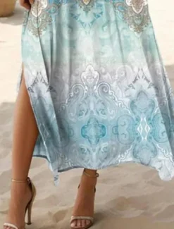 New Women's Maxi Dress Casual Dress A Line Dress Bohemia Vacation Tropical Vacation Daily Regular Fit Bohemian Short Sleeve V Neck Summer Spring Women Vacation Dresses