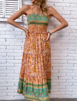 Outlet Women's Maxi Dress Casual Dress Boho Chic Dresses Boho Dress Bohemia Stylish Casual Vacation Daily Beach Loose Fit Graphic Sleeveless V Neck Summer Spring Women Floral Dresses