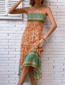 Outlet Women's Maxi Dress Casual Dress Boho Chic Dresses Boho Dress Bohemia Stylish Casual Vacation Daily Beach Loose Fit Graphic Sleeveless V Neck Summer Spring Women Floral Dresses