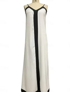 Best Women's Maxi Dress Casual Dress A Line Dress Summer Dress Slip Dress Stylish Casual Vacation Daily Regular Fit Color Block Sleeveless V Neck White Red Green Summer Spring Women Vacation Dresses
