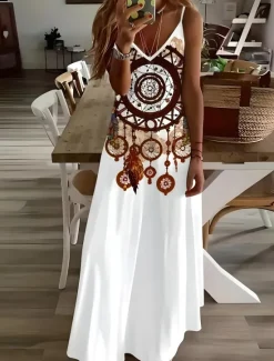 Discount Women's Maxi Dress Casual Dress A Line Dress Slip Dress Vacation Vintage Ethnic Daily Regular Fit Paisley Sleeveless V Neck Summer Spring Fall Women Sundresses