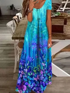 Best Women's Maxi Dress Casual Dress Shift Dress Long Dress White Blue Green Short Sleeve Floral Print Spring Summer Crew Neck Basic Daily Vacation Summer Dress 2023 S M L XL XXL 3XL Women Spring Dresses
