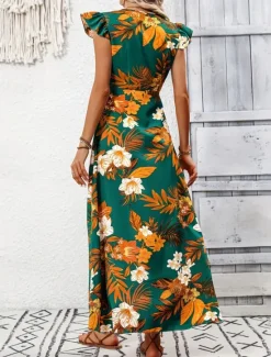 Sale Women's Maxi Dress Casual Dress A Line Dress Tank Dress Stylish Casual Vacation Daily Regular Fit Floral Leaf Sleeveless V Neck Summer Women Spring Dresses