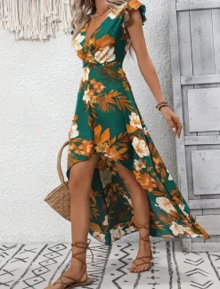 Sale Women's Maxi Dress Casual Dress A Line Dress Tank Dress Stylish Casual Vacation Daily Regular Fit Floral Leaf Sleeveless V Neck Summer Women Spring Dresses