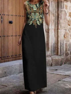Clearance Women's Maxi Dress Casual Dress Sundress Summer Dress Vintage Ethnic Tribal Vacation Party Street Loose Fit Paisley Sleeveless Crew Neck Black White Blue Summer Women Casual Dress