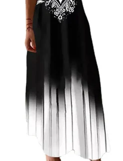 Online Women's Maxi Dress Casual Dress Swing Dress Long Dress Short Sleeve Geometric Print Spring Summer V Neck Casual Loose Fit 2023 S M L XL XXL 3XL Women Vacation Dresses