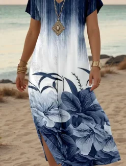 Discount Women's Maxi Dress Casual Dress Sundress Shift Dress Stylish Casual Drop Shoulder Vacation Daily Regular Fit Floral Short Sleeve V Neck Spring Fall Women Spring Dresses|T Shirt Dresses