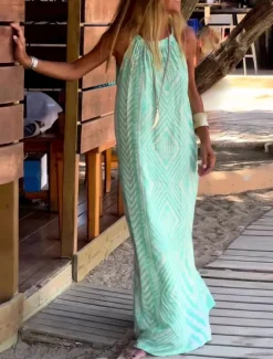 Clearance Women's Maxi Dress Casual Dress Slip Dress Geometric Print Strap Casual Daily Date Sleeveless Summer Spring Women Vacation Dresses