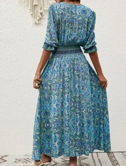 Online Women's Maxi Dress Casual Dress Swing Dress A Line Dress Boho Dress Casual Daily Regular Fit Floral Paisley Half Sleeve V Neck Blue Brown Summer Spring Fall Women Floral Dresses