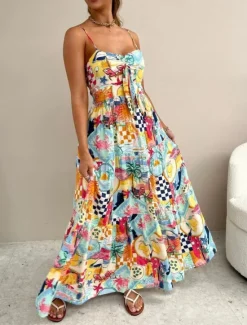 Sale Women's Maxi Dress Casual Dress Swing Dress A Line Dress Slip Dress Casual Daily Regular Fit Color Block Sleeveless Strap Blue Sky Blue Summer Spring Fall Women Vacation Dresses