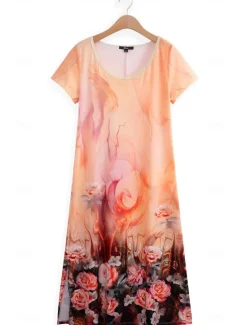 Clearance Women's Maxi Dress Casual Dress T Shirt Dress Tee Dress Sundress Streetwear Maxi Street Holiday Date Regular Fit Floral Short Sleeve Crew Neck White Light Green Pink Red Summer Women T Shirt Dresses