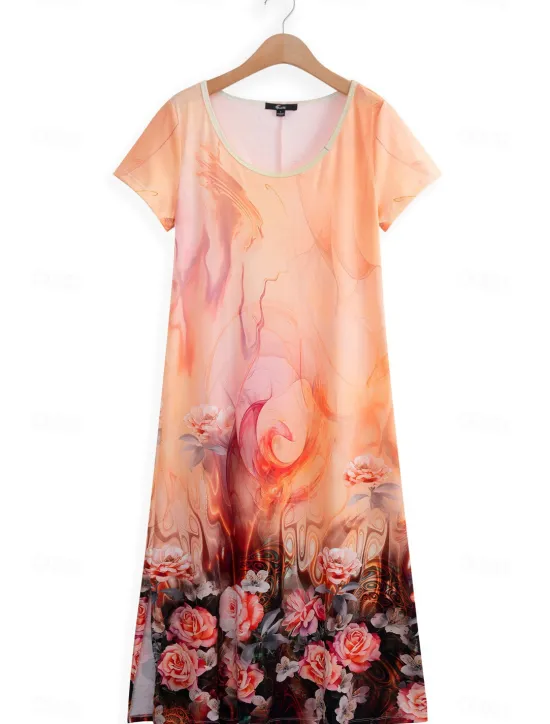 Clearance Women's Maxi Dress Casual Dress T Shirt Dress Tee Dress Sundress Streetwear Maxi Street Holiday Date Regular Fit Floral Short Sleeve Crew Neck White Light Green Pink Red Summer Women T Shirt Dresses