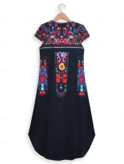 Women's Maxi Dress Casual Dress Vintage Vacation Regular Fit Floral Short Sleeve Crew Neck Black Yellow Khaki Summer Women Vacation Dresses