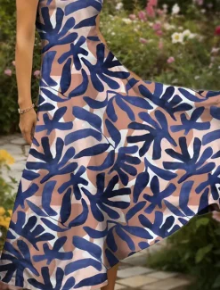 Clearance Women's Maxi Dress Casual Dress Sundress A Line Dress Summer Dress Vacation Vintage Ethnic Regular Fit Graphic Leaf Geometric Short Sleeve Square Neck Scoop Neck Red Blue Purple Green Summer Spring Women Vacation Dresses