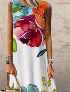 Clearance Women's Maxi Dress Casual Dress Sundress Shift Dress Fashion Vacation Party Casual Regular Fit Floral Print Sleeveless Crew Neck Summer Spring Fall Autumn Women Vacation Dresses|Spring Dresses