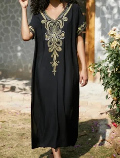 Discount Women's Maxi Dress Casual Dress Boho Dress Casual Vacation Daily Regular Fit Floral Half Sleeve V Neck Red Blue Gold Summer Spring Fall Women Floral Dresses