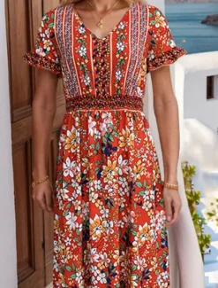 Sale Women's Maxi Dress Casual Dress Swing Dress A Line Dress Boho Dress Casual Daily Regular Fit Floral Short Sleeve V Neck Summer Spring Fall Women Floral Dresses