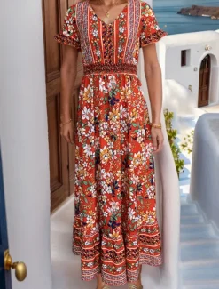 Sale Women's Maxi Dress Casual Dress Swing Dress A Line Dress Boho Dress Casual Daily Regular Fit Floral Short Sleeve V Neck Summer Spring Fall Women Floral Dresses