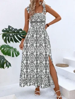 Women's Maxi Dress Casual Dress Boho Chic Dresses Slip Dress Bohemia Cute Casual Vacation Daily Beach Loose Fit Floral Sleeveless Strap Black Blue Summer Women Floral Dresses