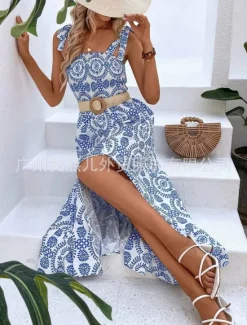 Women's Maxi Dress Casual Dress Boho Chic Dresses Slip Dress Bohemia Cute Casual Vacation Daily Beach Loose Fit Floral Sleeveless Strap Black Blue Summer Women Floral Dresses