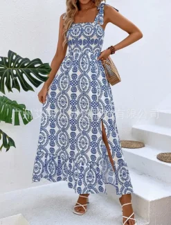 Women's Maxi Dress Casual Dress Boho Chic Dresses Slip Dress Bohemia Cute Casual Vacation Daily Beach Loose Fit Floral Sleeveless Strap Black Blue Summer Women Floral Dresses