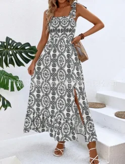 Women's Maxi Dress Casual Dress Boho Chic Dresses Slip Dress Bohemia Cute Casual Vacation Daily Beach Loose Fit Floral Sleeveless Strap Black Blue Summer Women Floral Dresses