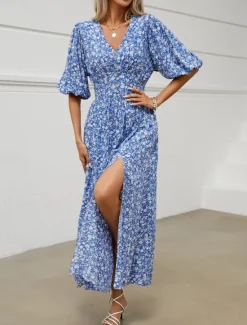 Discount Women's Maxi Dress Casual Dress Boho Chic Dresses Bohemia Cute Stylish Vacation Daily Beach Regular Fit Graphic Half Sleeve V Neck Summer Spring Fall Women Floral Dresses
