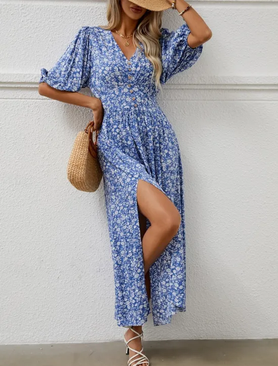 Discount Women's Maxi Dress Casual Dress Boho Chic Dresses Bohemia Cute Stylish Vacation Daily Beach Regular Fit Graphic Half Sleeve V Neck Summer Spring Fall Women Floral Dresses