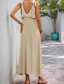 Online Women's Maxi Dress Casual Dress Slip Dress Stylish Basic Casual Vacation Daily Regular Fit Plain Sleeveless V Neck Summer Spring Women Vacation Dresses