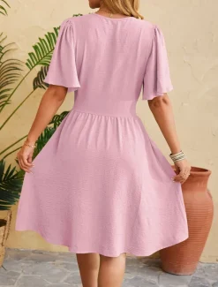 Clearance Women's Maxi Dress Casual Dress A Line Dress Elegant Stylish Casual Vacation Daily Regular Fit Plain Short Sleeve V Neck Pink Blue Summer Women Work Dresses