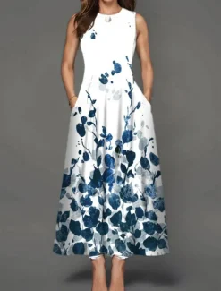 Online Women's Maxi Dress Casual Dress A Line Dress Stylish Casual Vacation Daily Regular Fit Floral Sleeveless Crew Neck Black White Yellow Light Green Summer Women Spring Dresses