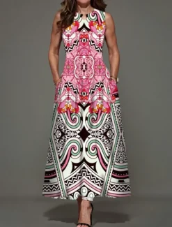 Online Women's Maxi Dress Casual Dress A Line Dress Stylish Casual Vacation Daily Regular Fit Floral Sleeveless Crew Neck Black White Yellow Light Green Summer Women Spring Dresses