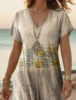 Best Women's Maxi Dress Casual Dress A Line Dress Stylish Casual Vacation Daily Regular Fit Floral Short Sleeve V Neck Summer Spring Women T Shirt Dresses