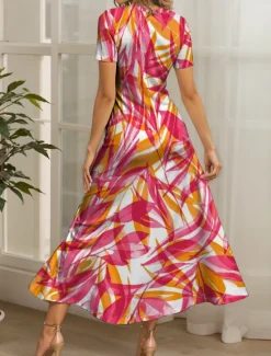 Online Women's Maxi Dress Casual Dress A Line Dress Summer Dress Vacation Vintage Ethnic Regular Fit Graphic Leaf Geometric Short Sleeve Square Neck Yellow Red Blue Purple Summer Spring Women Vacation Dresses