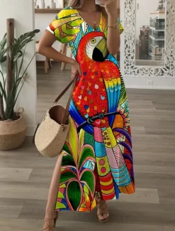 Online Women's Maxi Dress Casual Dress T Shirt Dress Tee Dress Sundress Hawaiian Drop Shoulder Date Regular Fit Short Sleeve Crew Neck Yellow Purple Summer Women Spring Dresses|T Shirt Dresses