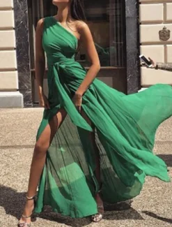 Discount Women's Maxi Dress Cocktail Dress Wedding Guest Dress Chiffon Dress A Line Dress Elegant Sexy Formal Wedding Party Regular Fit Sleeveless V Neck Yellow Red Purple Green Summer Women Cocktail Dress